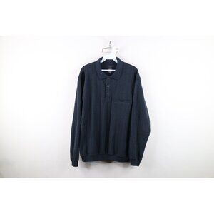 Vintage 90s Y2K Streetwear Mens Medium Ribbed Fleece Collared Sweatshirt Blue